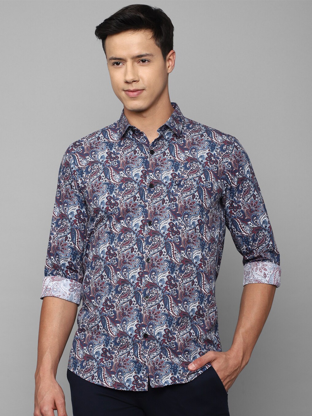 

Allen Solly Men Slim Fit Printed Pure Cotton Casual Shirt, Blue