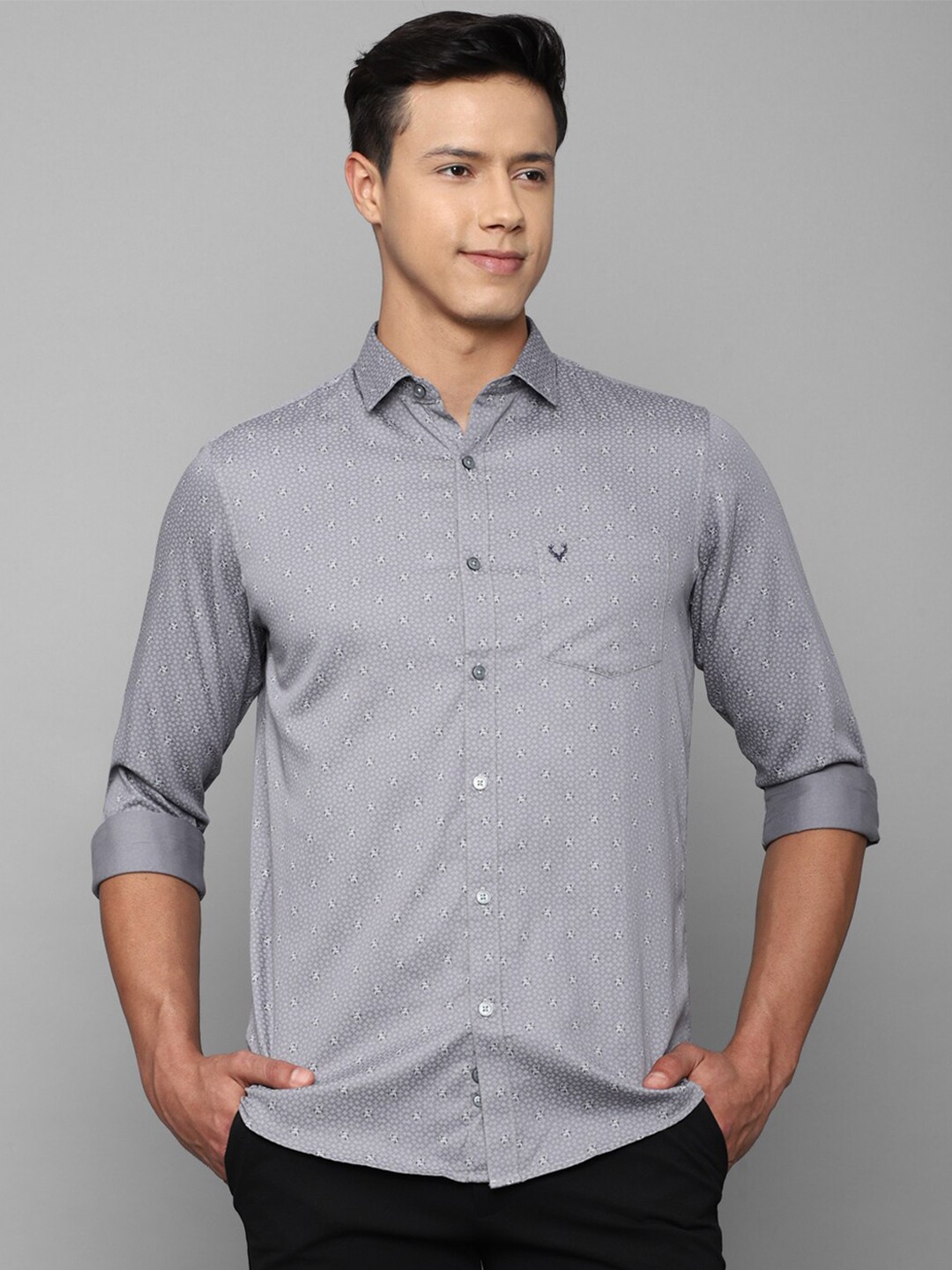 

Allen Solly Men Slim Fit Printed Pure Cotton Casual Shirt, Grey