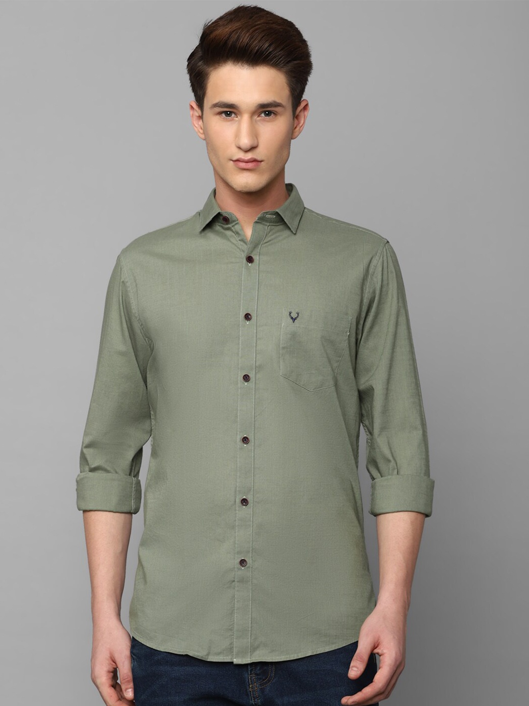 

Allen Solly Men Slim Fit Pure Cotton Casual Shirt, Olive