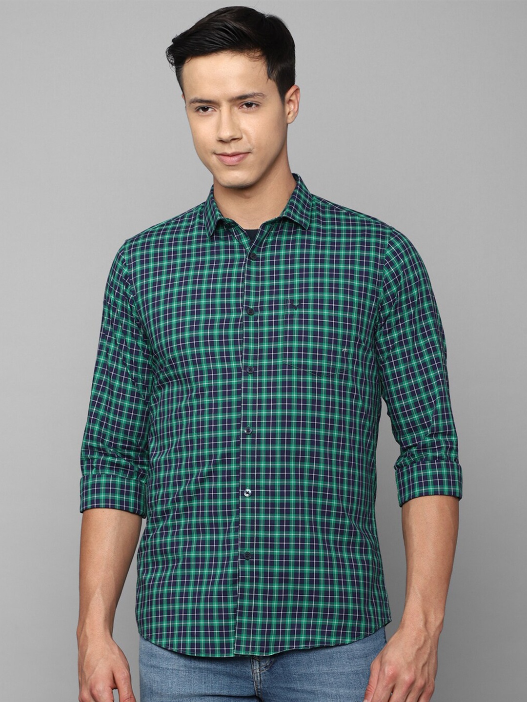 

Allen Solly Men Slim Fit Tartan Checked Pure Cotton Casual Shirt, Green