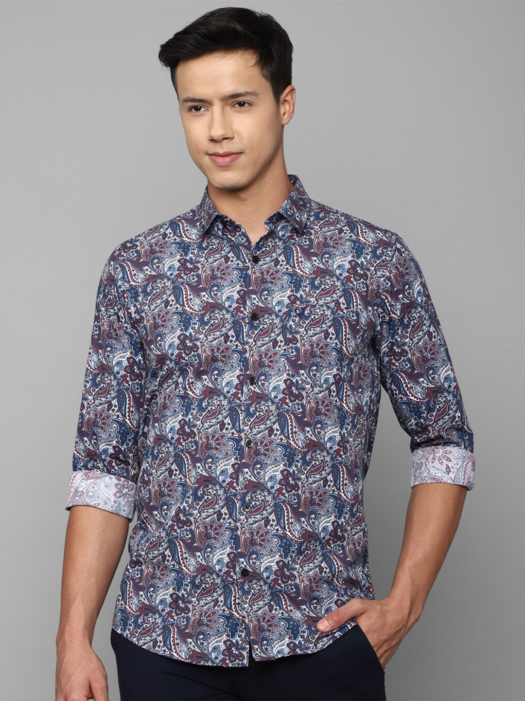 

Allen Solly Men Slim Fit Printed Pure Cotton Casual Shirt, Blue