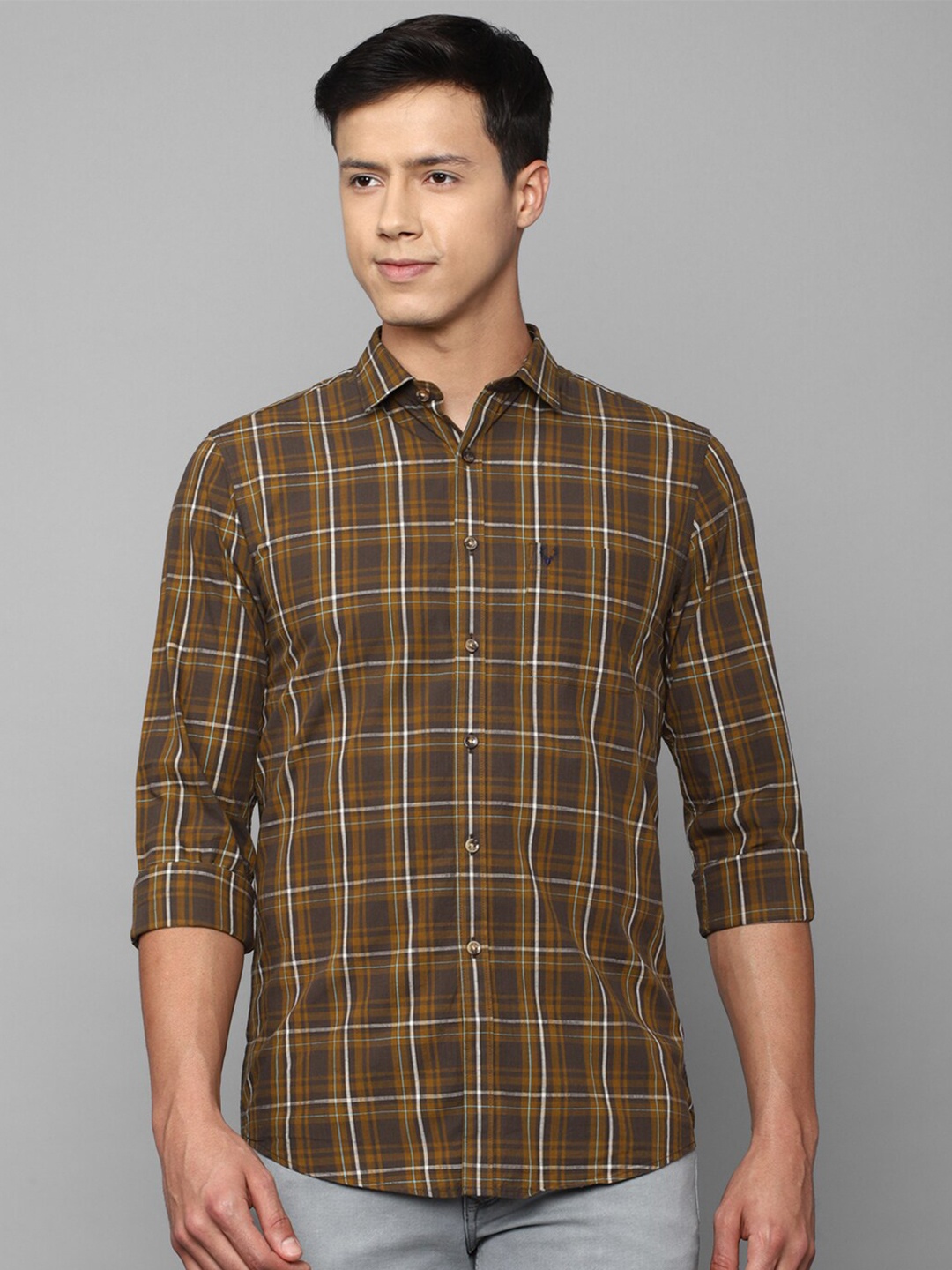 

Allen Solly Men Brown Slim Fit Tartan Checks Checked Casual Shirt