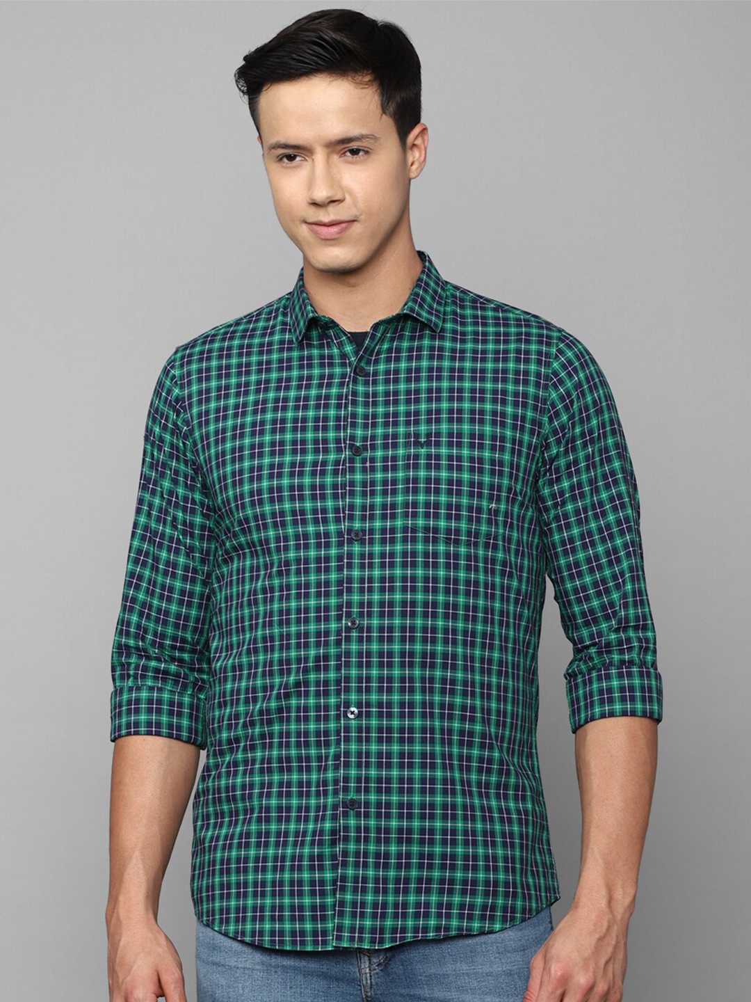 

Allen Solly Men Cotton Slim Fit Tartan Checks Checked Casual Shirt, Green