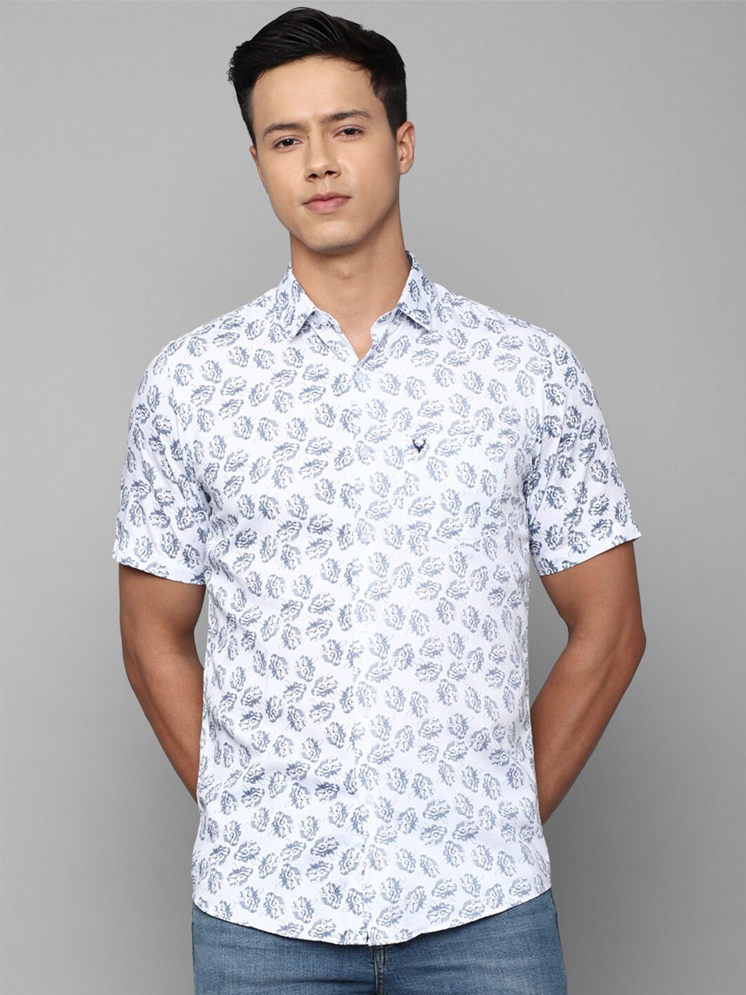 

Allen Solly Men Cotton Slim Fit Floral Printed Casual Shirt, Blue