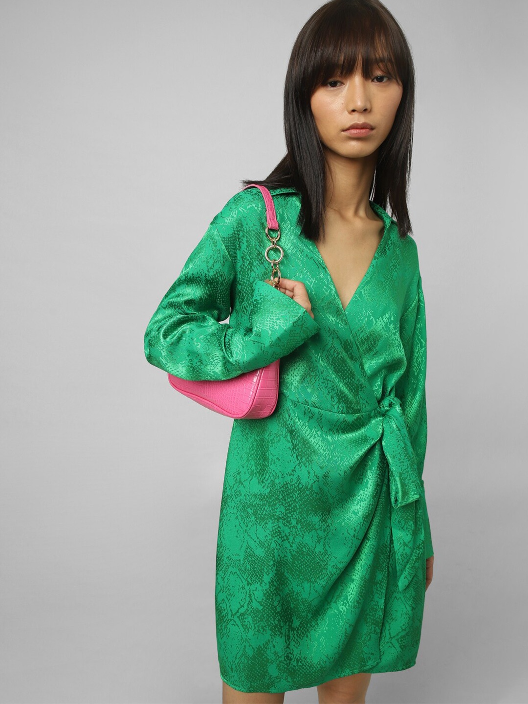 

ONLY Wrap Style Tie Up Dress, Green