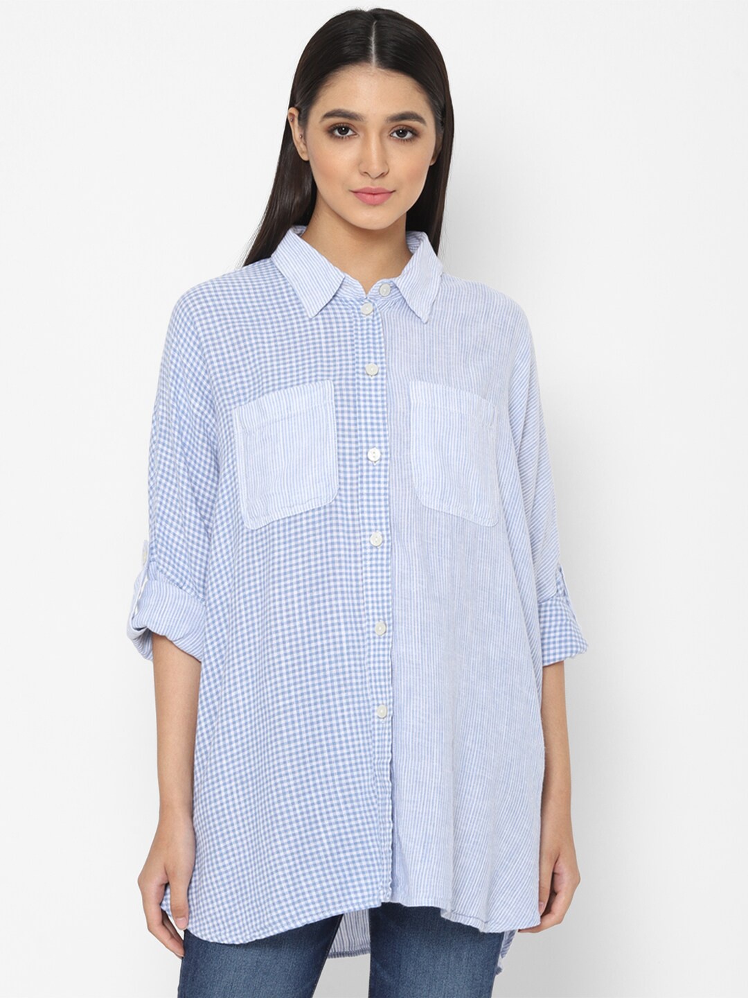 

AMERICAN EAGLE OUTFITTERS Women Striped Casual Shirt, Blue