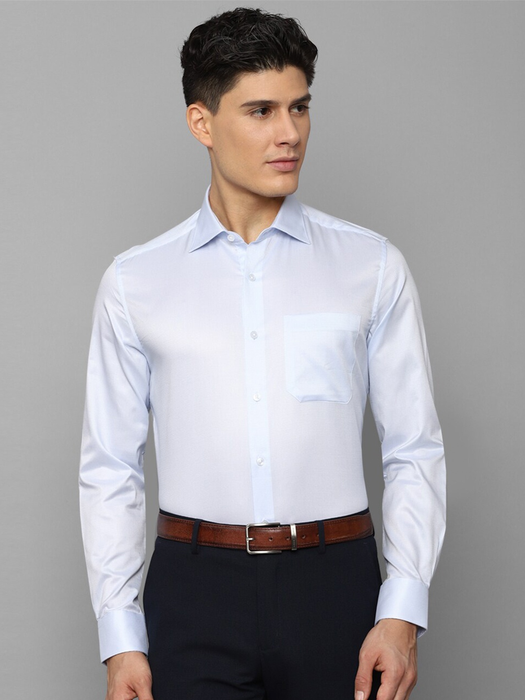

Louis Philippe Men Textured Slim Fit Pure Cotton Formal Shirt, Blue