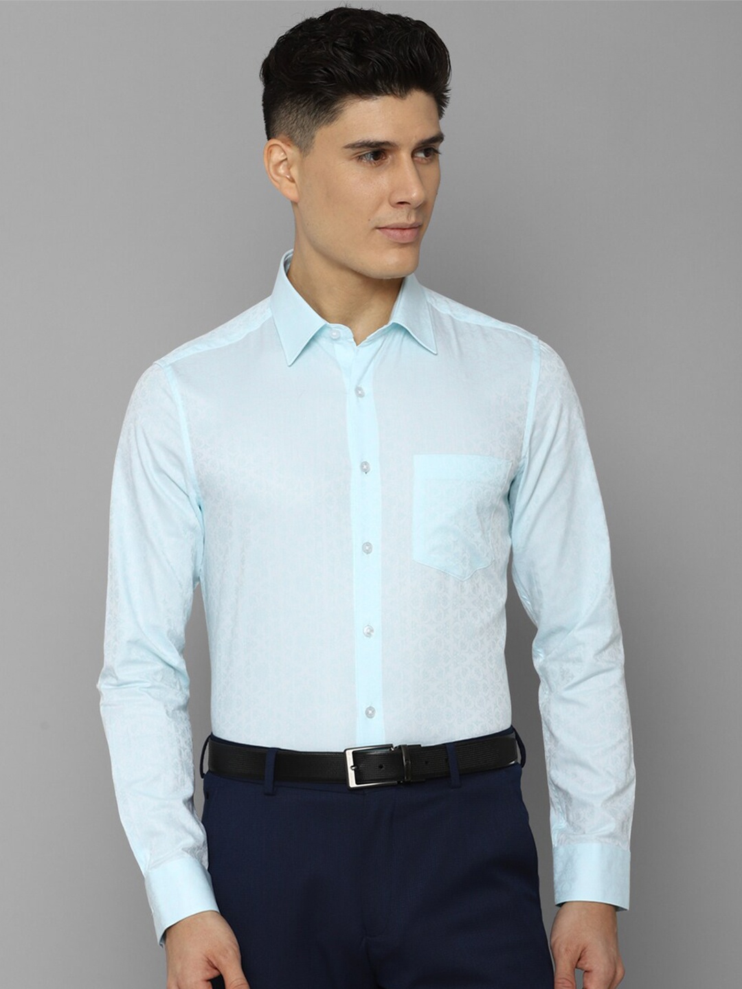 

Louis Philippe Men Pure Cotton Self Design Slim Fit Formal Shirt, Blue