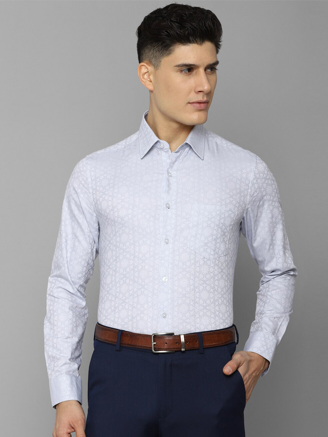 

Louis Philippe Men Pure Cotton Slim Fit Floral Printed Formal Shirt, Blue