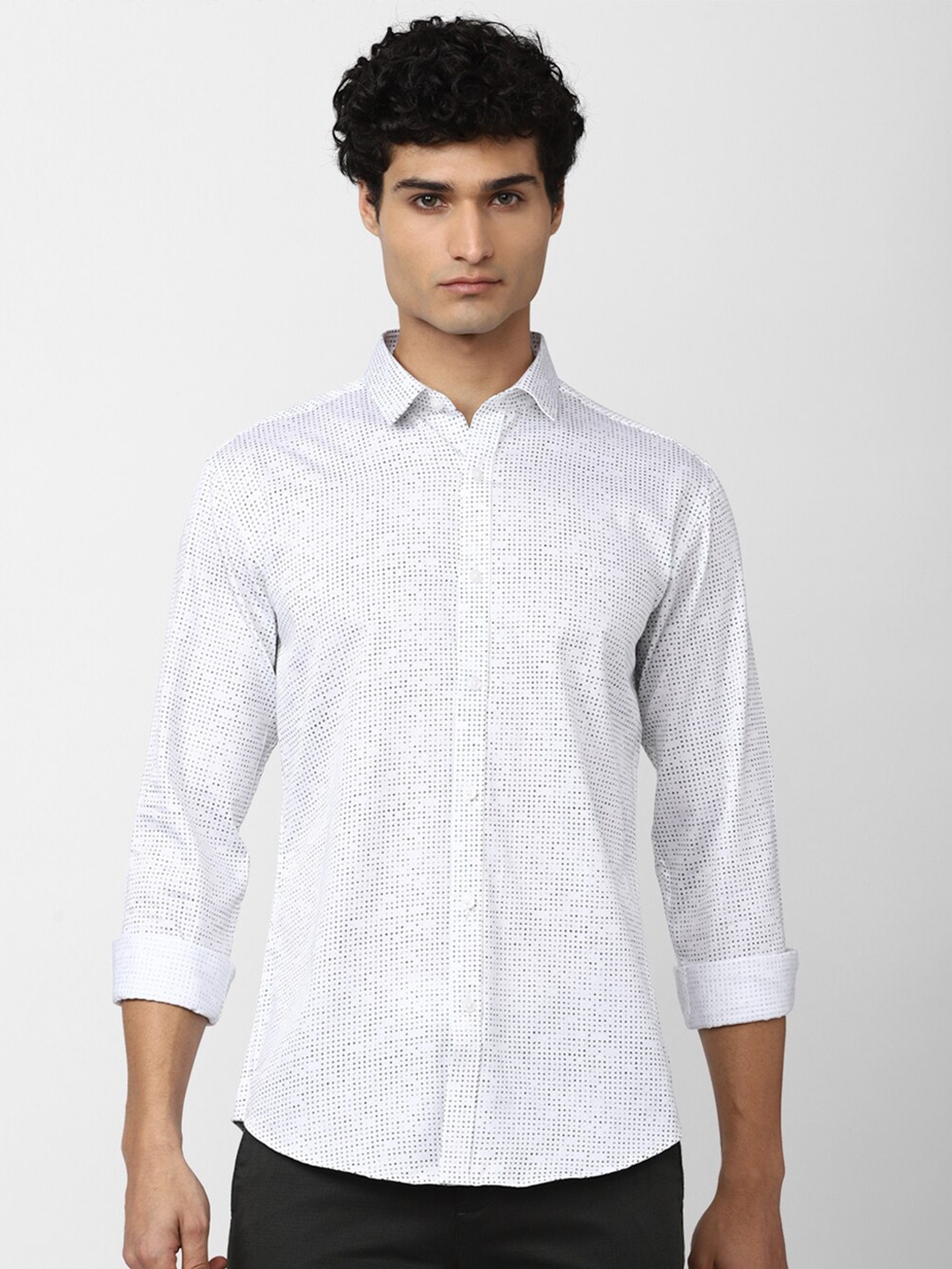 

V Dot Men Slim Fit Printed Casual Cotton Shirt, White