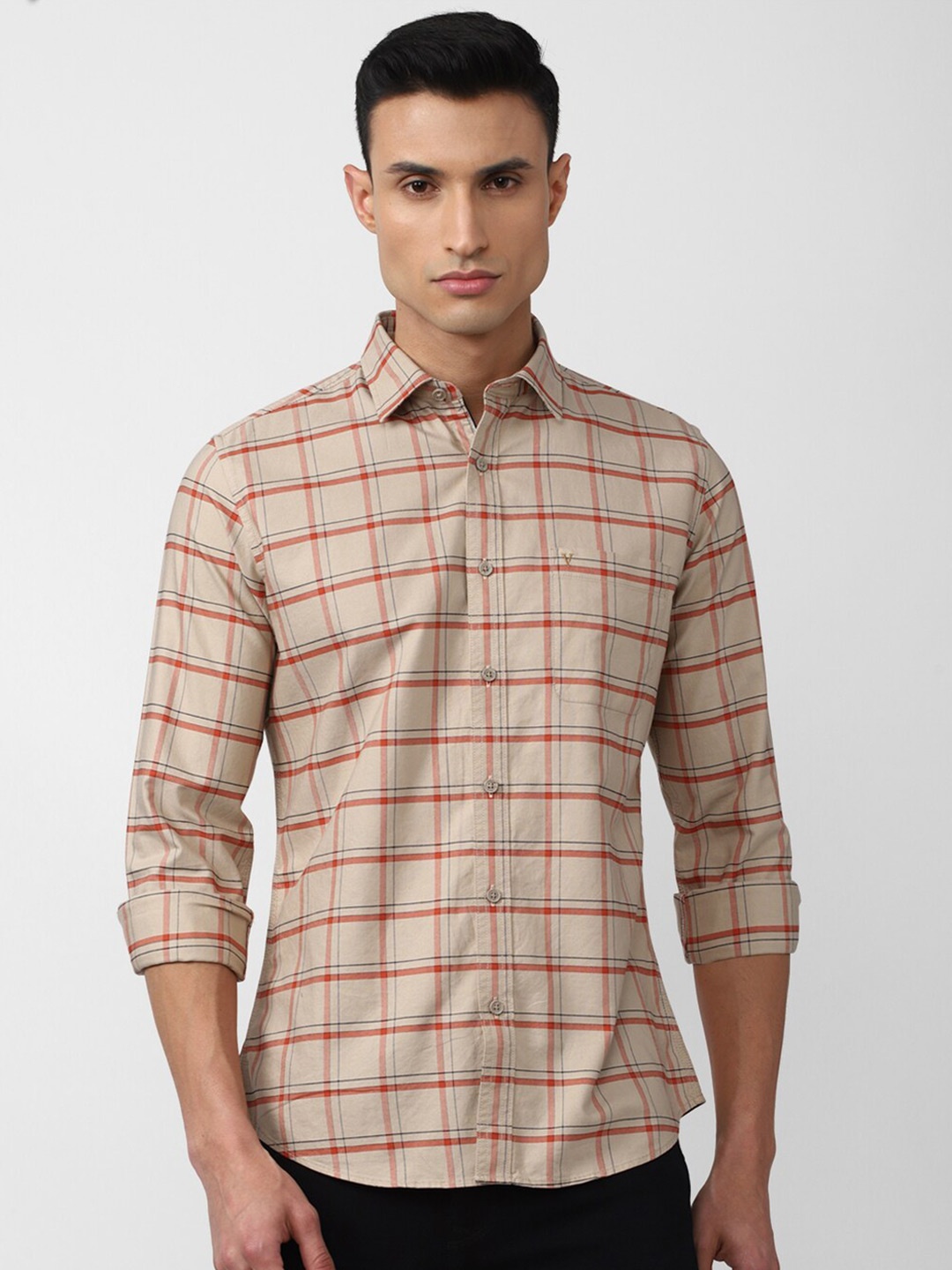 

Van Heusen Sport Men Slim Fit Windowpane Checks Checked Cotton Casual Shirt, Beige