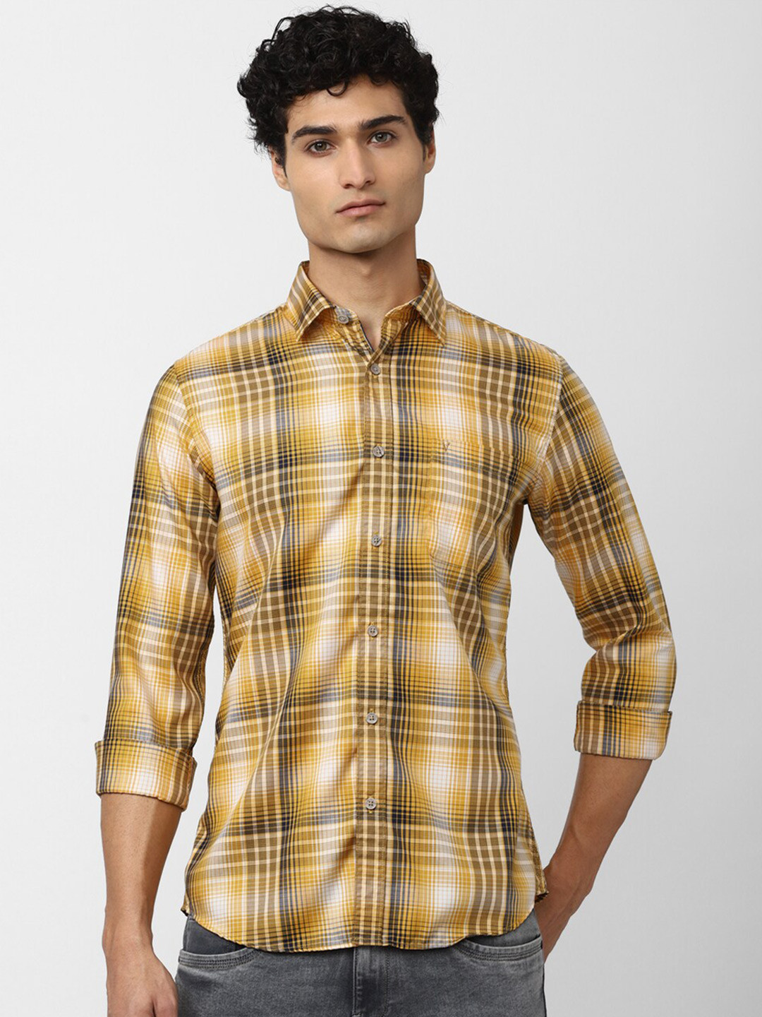 

Van Heusen Sport Men Pure Cotton Slim Fit Tartan Checked Casual Shirt, Yellow