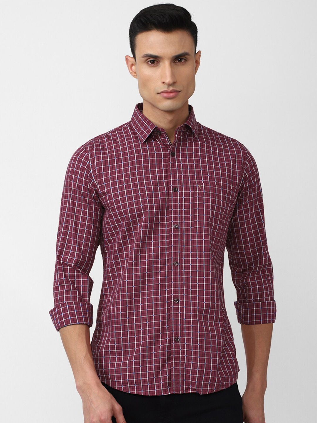 

Van Heusen Sport Men Pure Cotton Slim Fit Checked Casual Shirt, Maroon