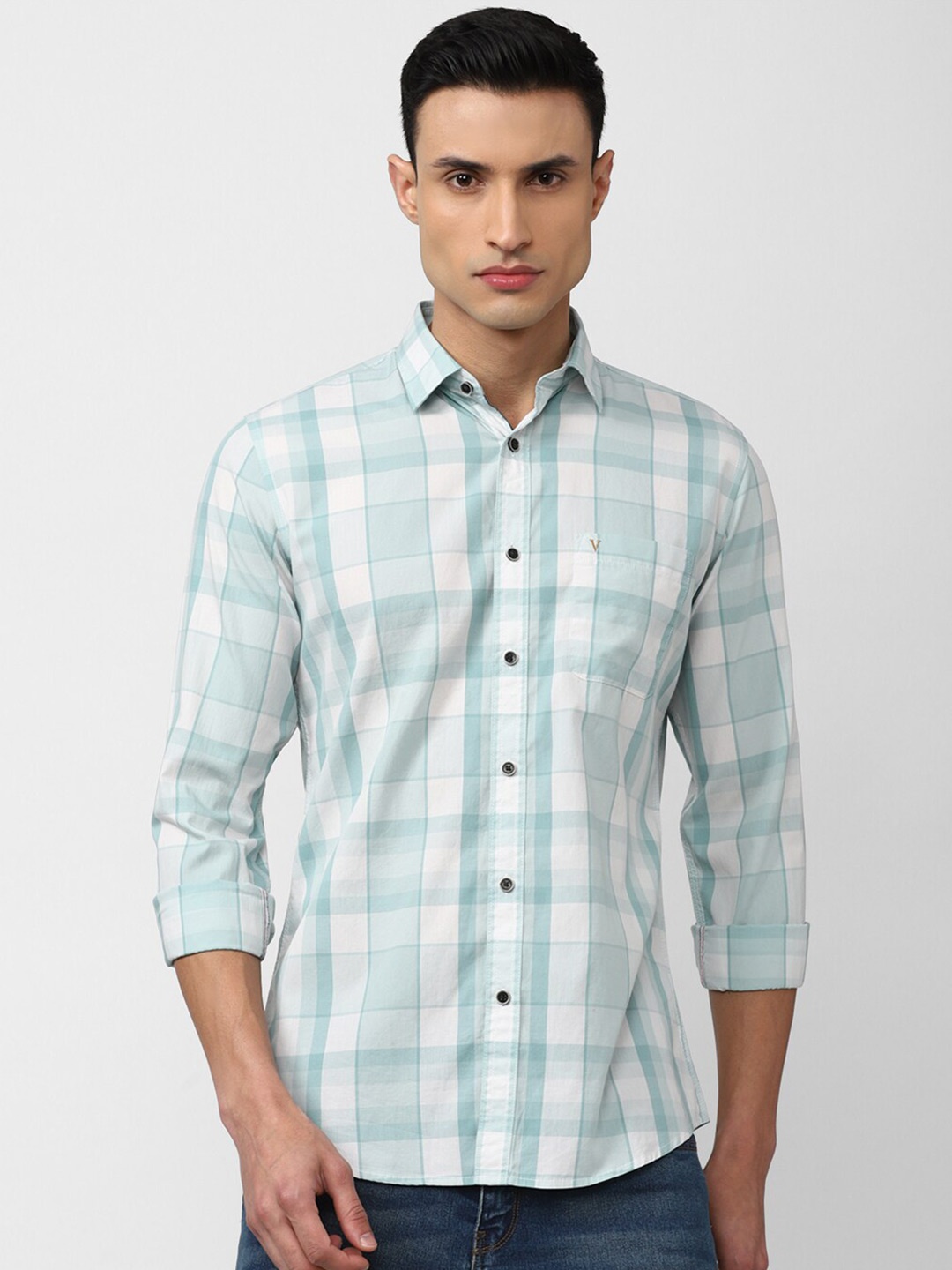 

Van Heusen Sport Men Slim Fit Checked Pure Cotton Casual Shirt, Blue