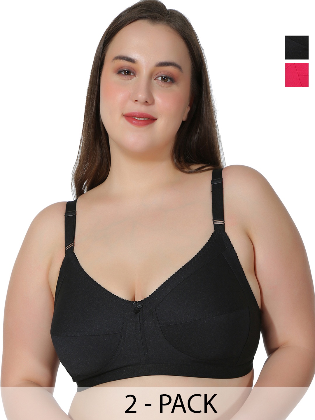 

Leading Lady Plus Size Pack of 2 Non-Wired T-shirt Bra, Black
