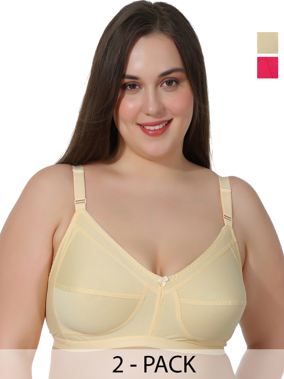 Leading Lady Plus Size Pack of 2 Non-Wired T-shirt Bra, Beige
