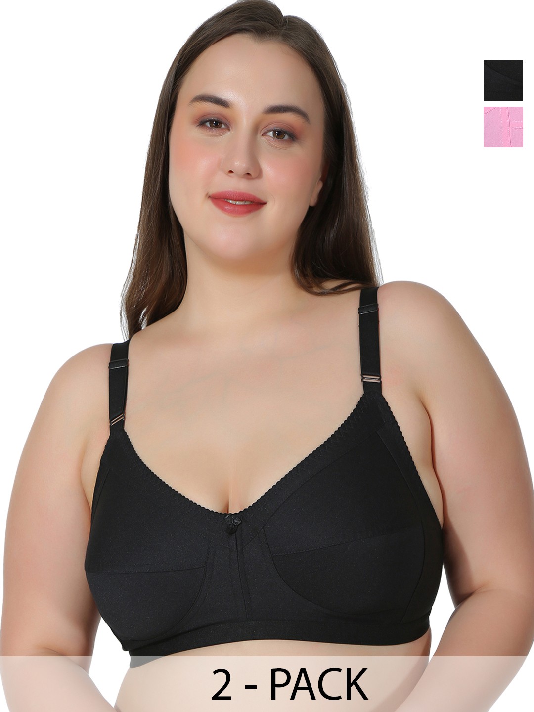 

Leading Lady Plus Size Pack of 2 Non-Wired T-shirt Bra, Black