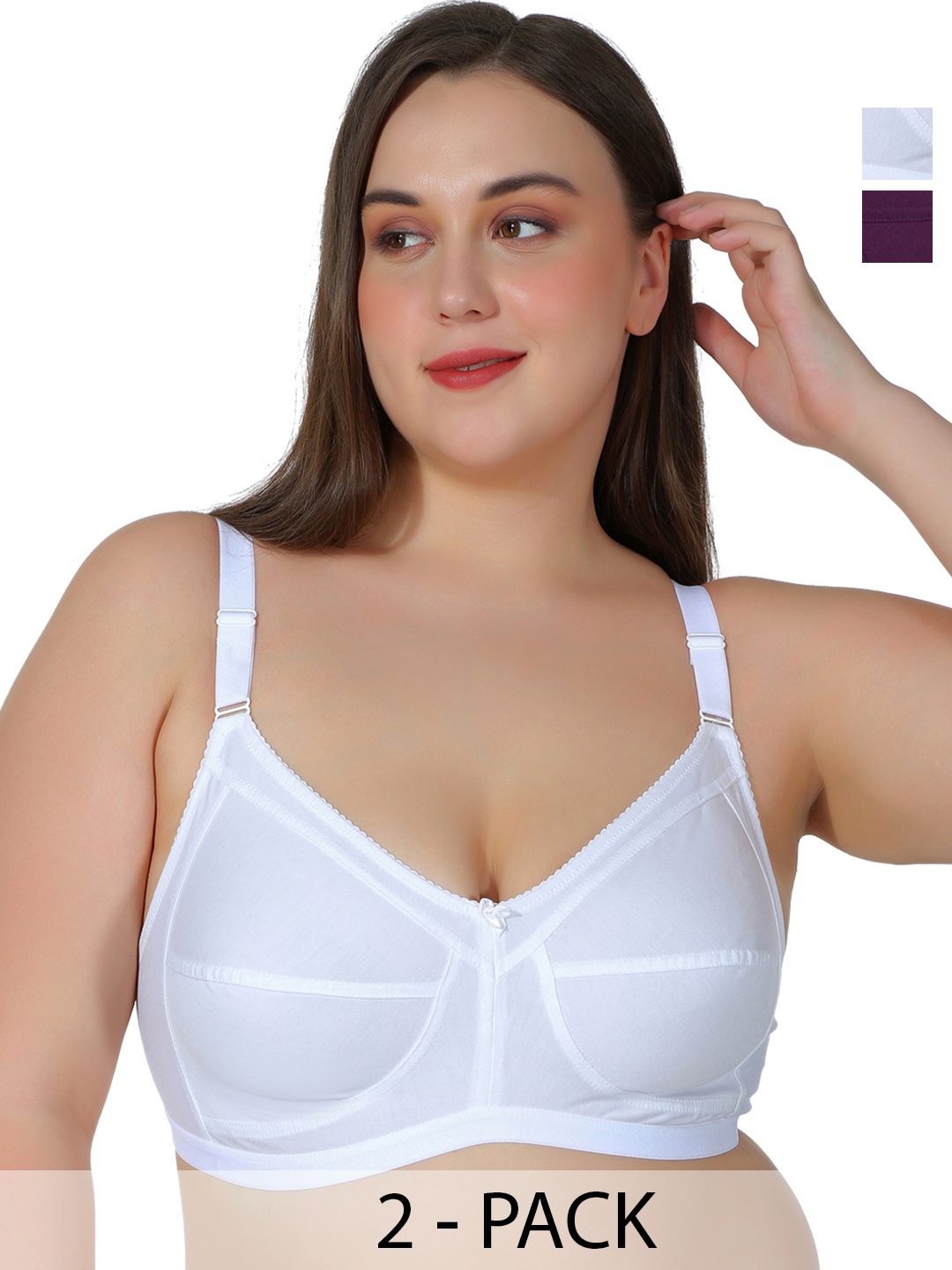 

Leading Lady Plus Size Pack of 2 Non-Wired T-shirt Bra, White