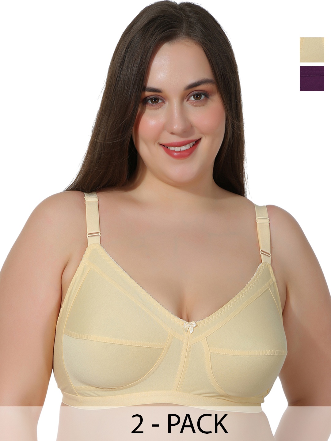 

Leading Lady Pack of 2 Non Padded Non Wired T-Shirt Bra, Beige