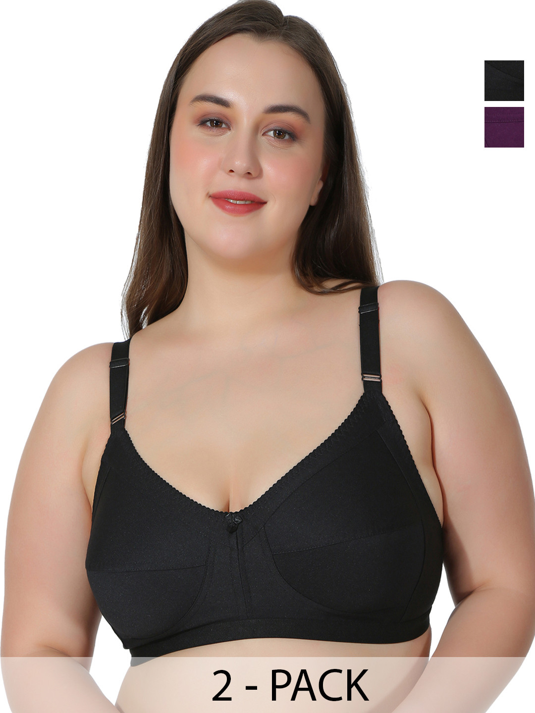 

Leading Lady Plus Size Pack of 2 Non-Wired T-shirt Bra, Black
