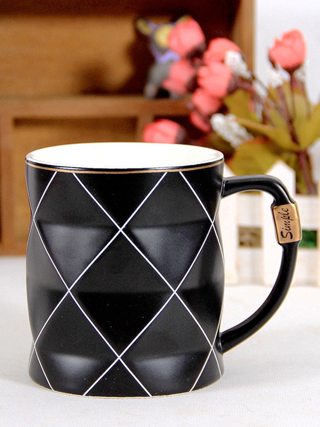 

BonZeaL Black 3D Geometric Printed Ceramic Glossy Mug 400 ml