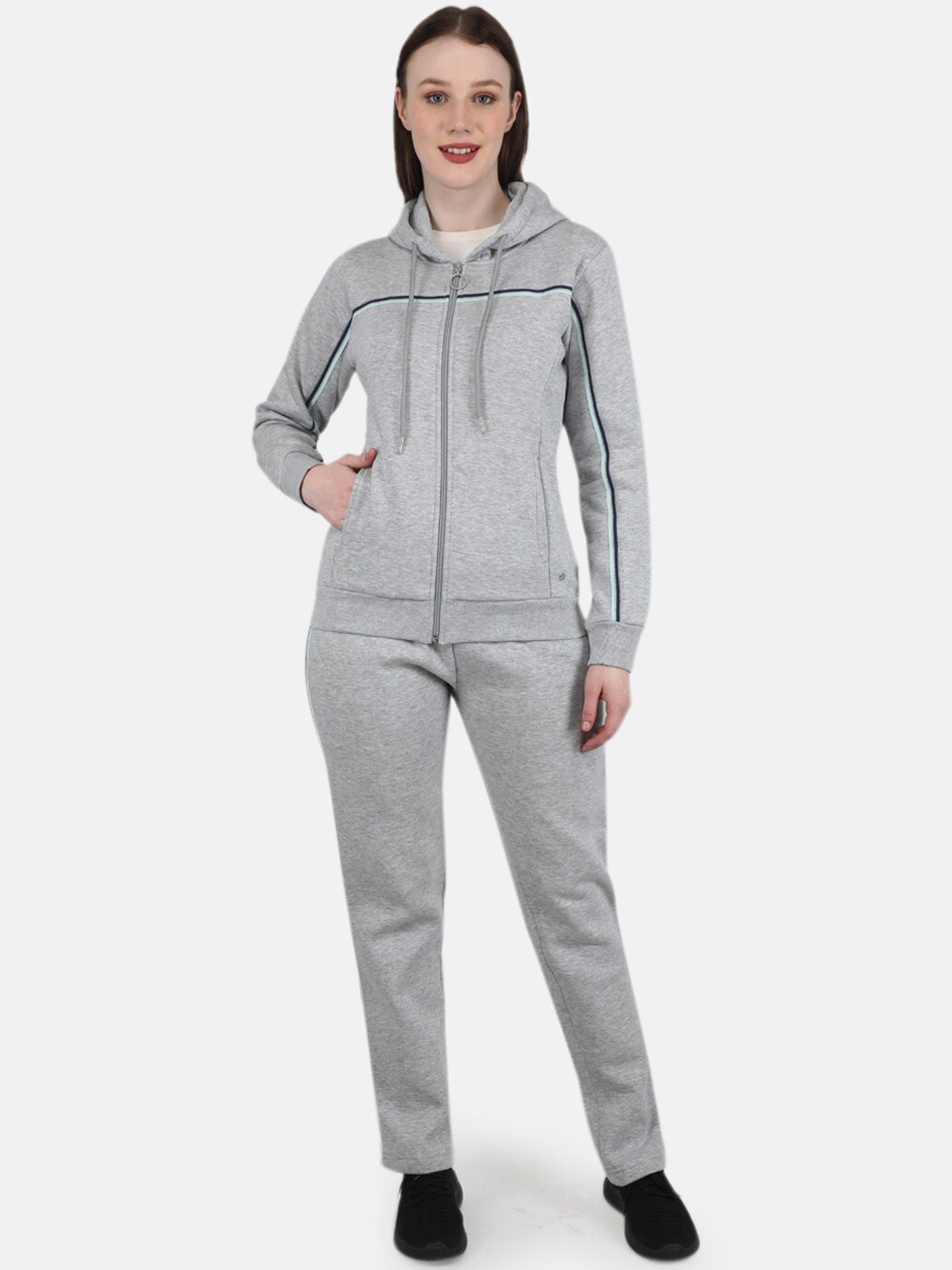

Monte Carlo Women Solid Hooded Tracksuits, Grey melange