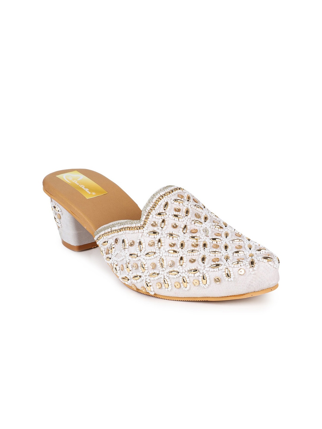 

The Desi Dulhan Embellished Ethnic Block Mules, White