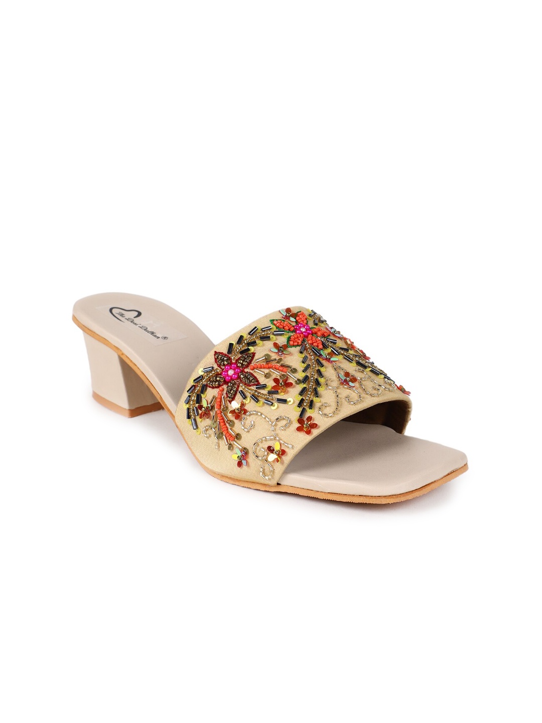 

The Desi Dulhan Embellished Ethnic Block Heels, Beige