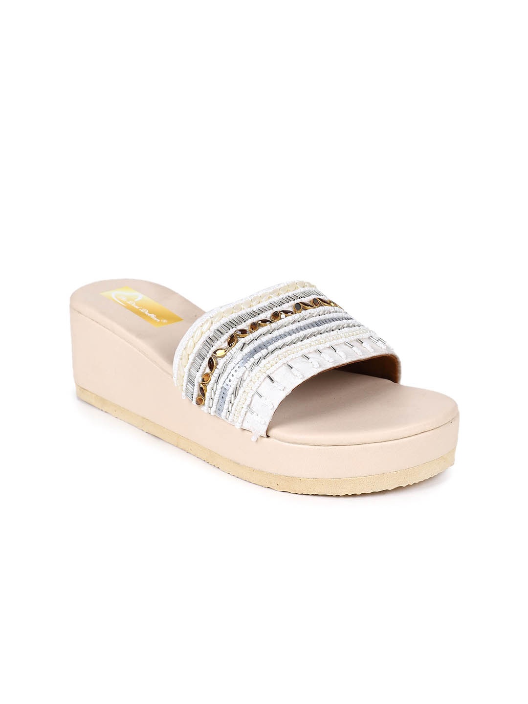 

The Desi Dulhan Embellished Ethnic Wedge Heels, White