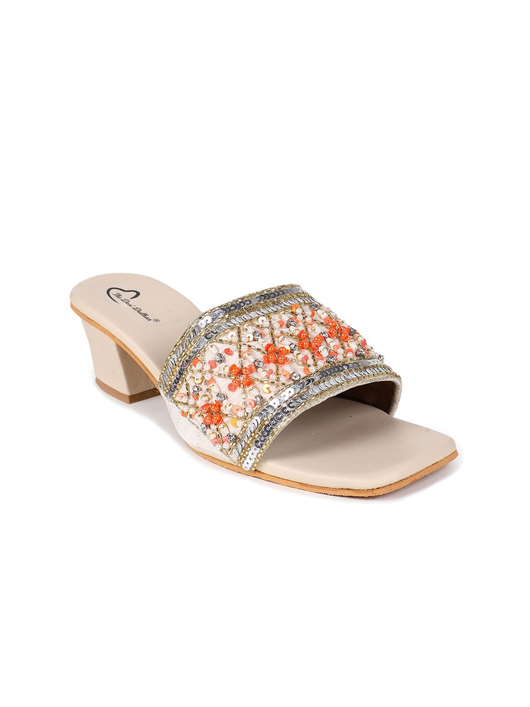 

The Desi Dulhan Ethnic Square Toe Block Heels, Cream