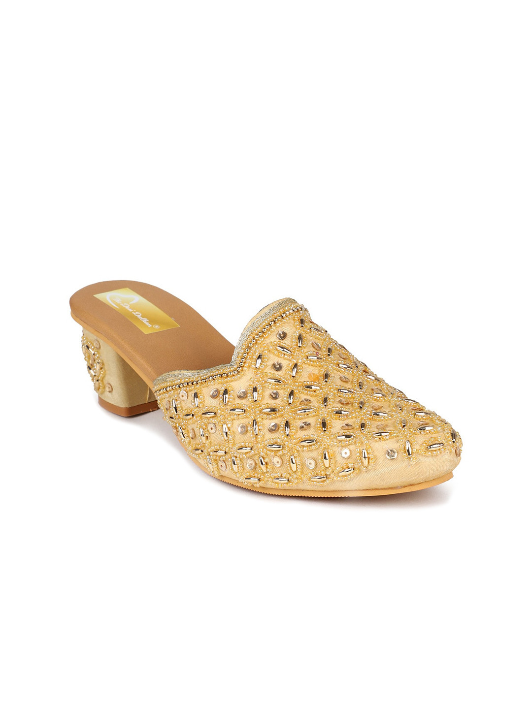 

The Desi Dulhan Ethnic Block Heels Mules, Gold