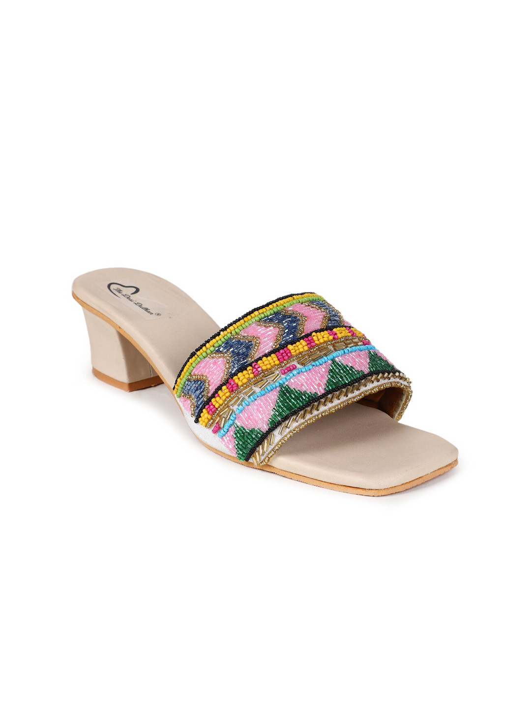 

The Desi Dulhan Ethnic Square Toe Block Heels, Cream