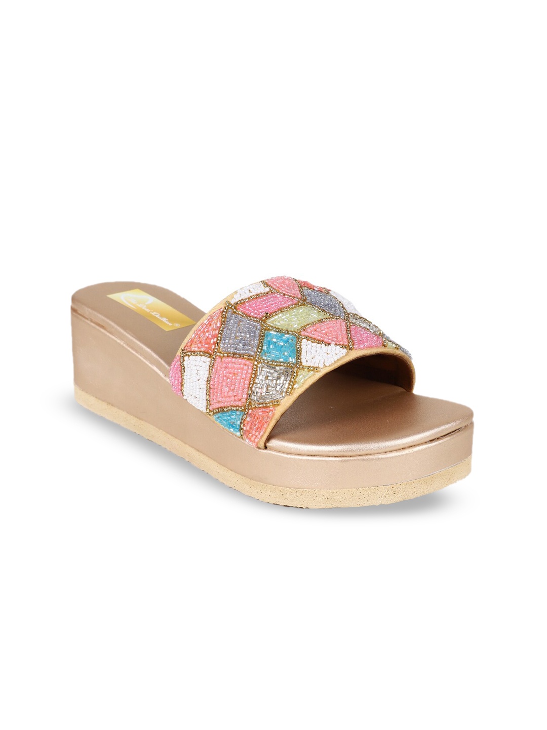 

The Desi Dulhan Embellished Ethnic Wedge Heels, Peach