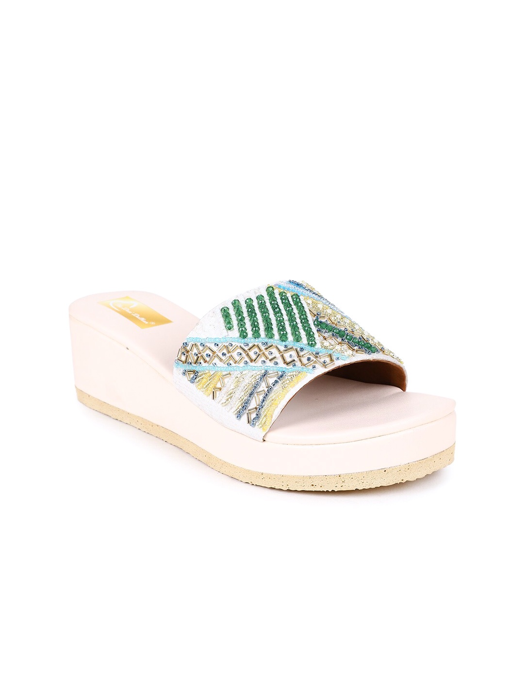 

The Desi Dulhan Embellished Ethnic Wedge Heels, Cream