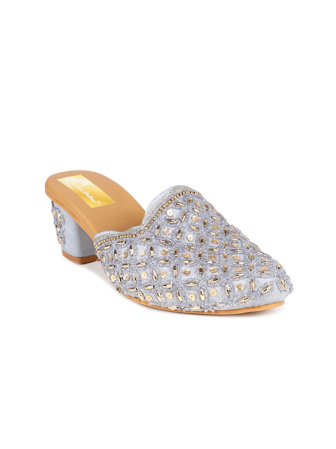 

The Desi Dulhan Ethnic Block Heels Mules, Grey