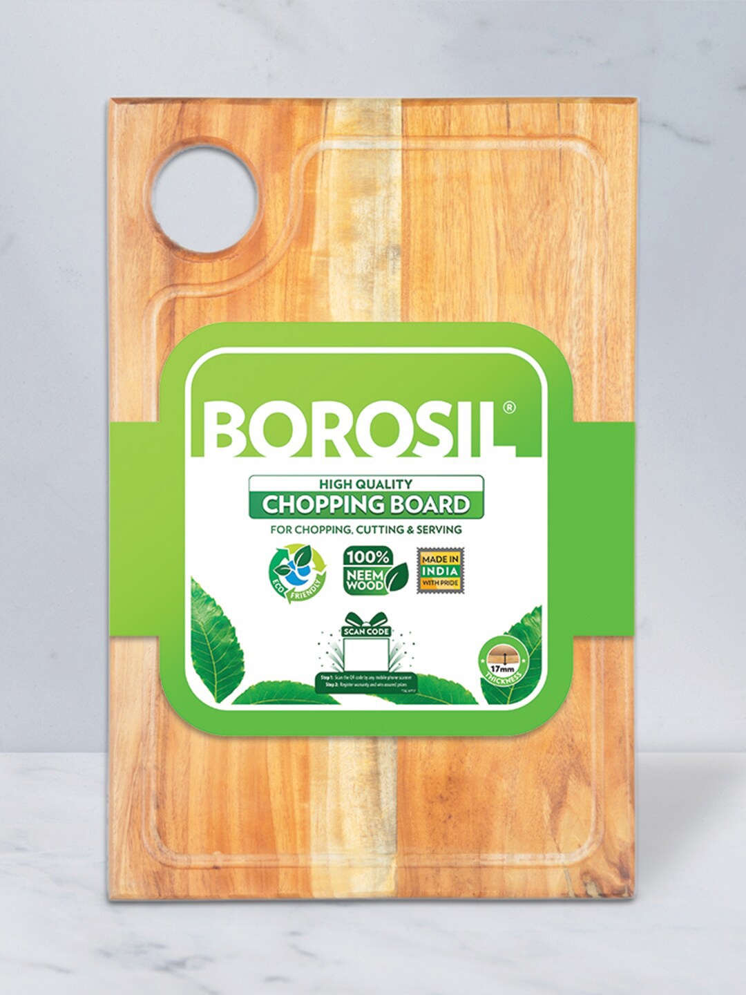 

BOROSIL Brown Rectangular Anti-Microbial Organic Neem Wooden Chopping Board