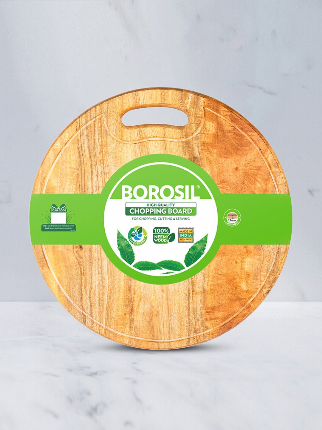 

BOROSIL Brown Organic Neem Wood Round Anti-Microbial Chopping Board