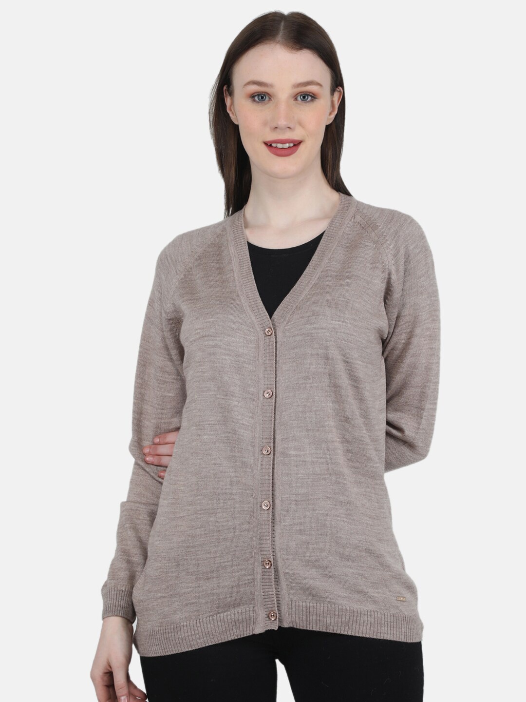 

Monte Carlo Women Beige Solid V-Neck Wool Cardigan