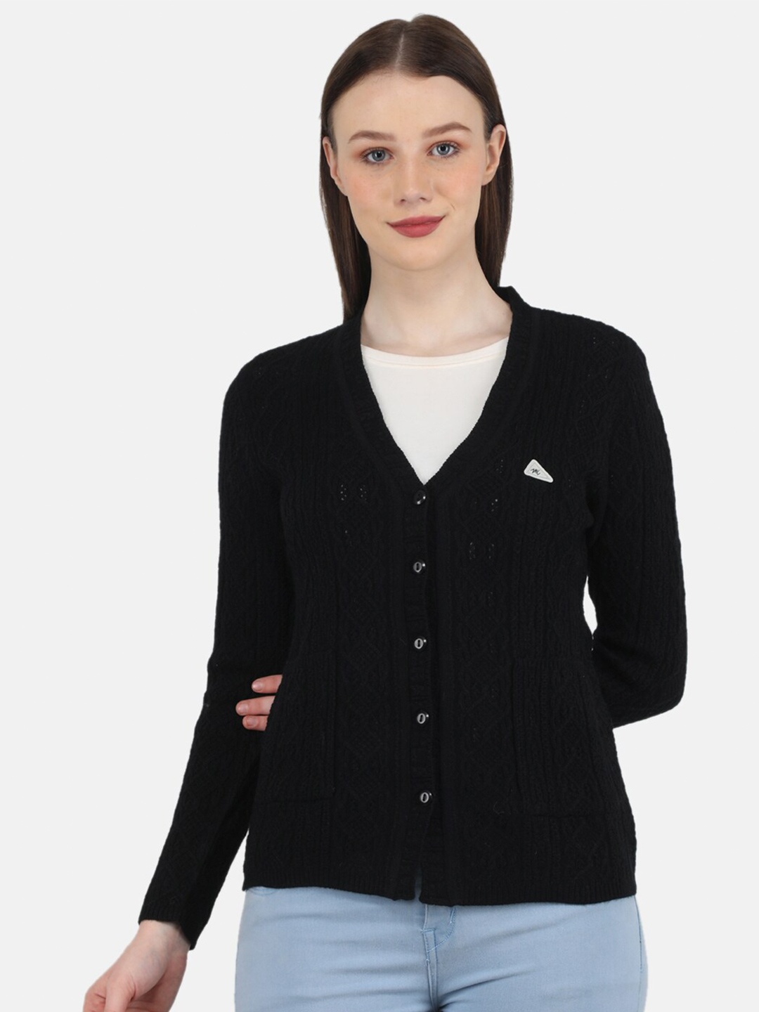 

Monte Carlo Plus Size Women Cable Knit Wool Cardigan, Black