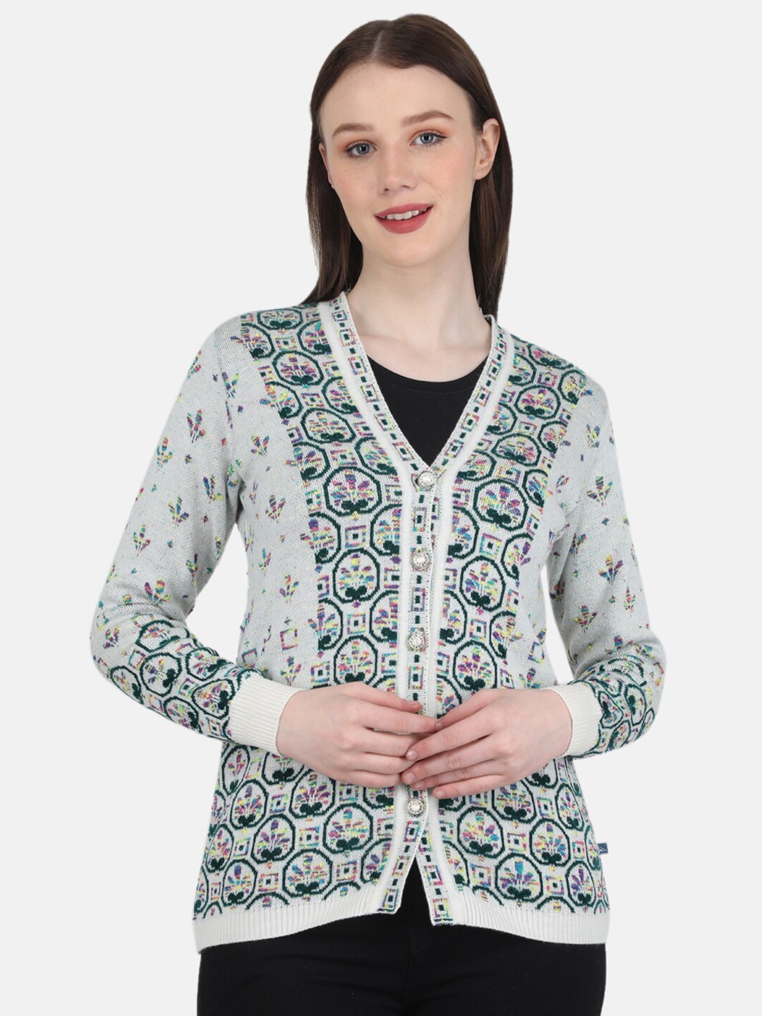 

Monte Carlo Women Printed Cardigan, White