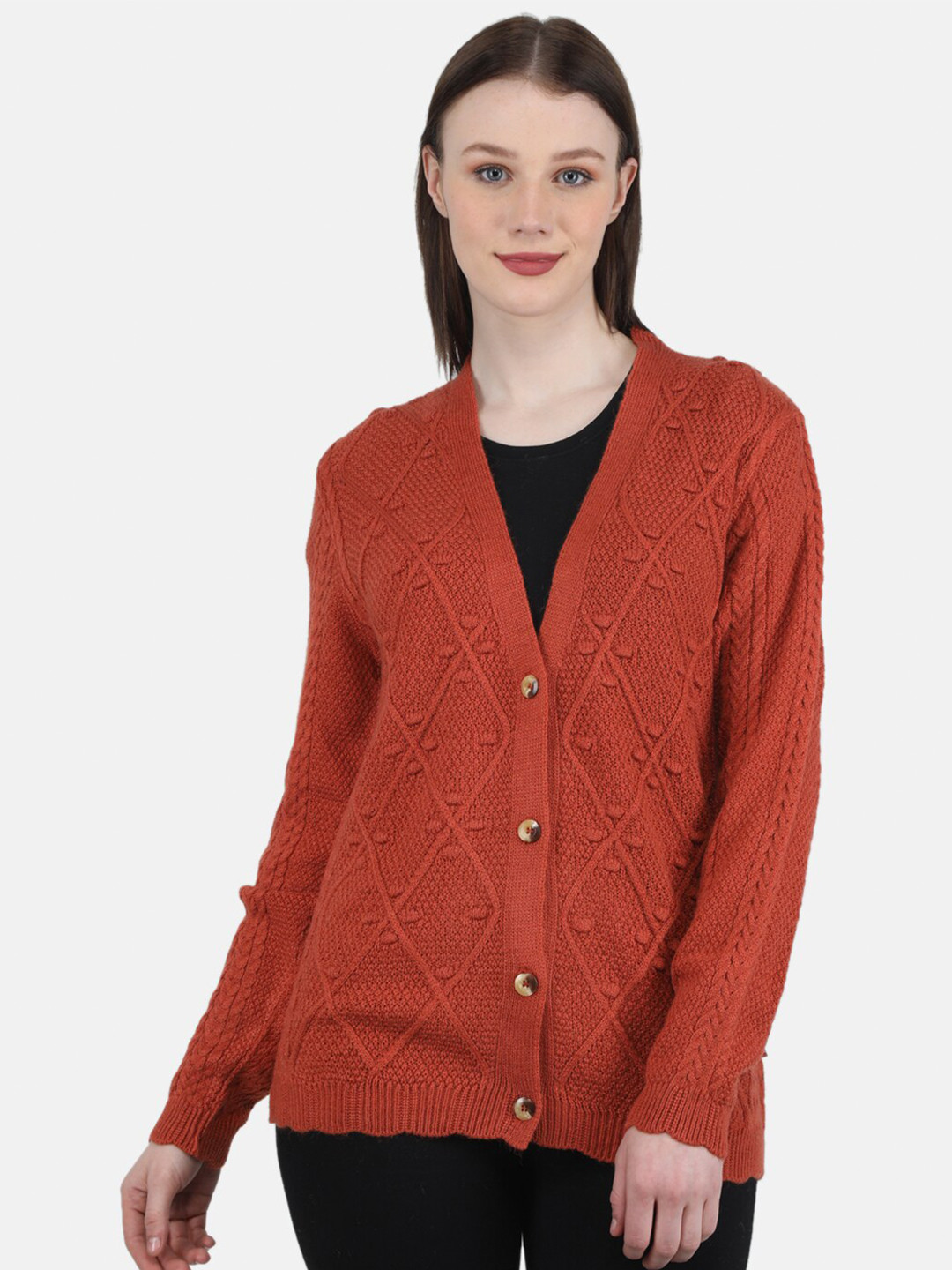 

Monte Carlo Women Cable Knit Cardigan, Rust