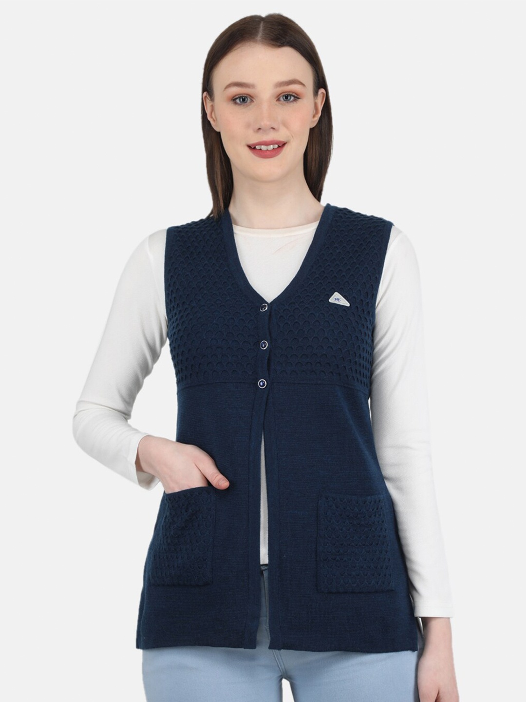 

Monte Carlo Women Cable Knit Wool Cardigan Sweater, Navy blue