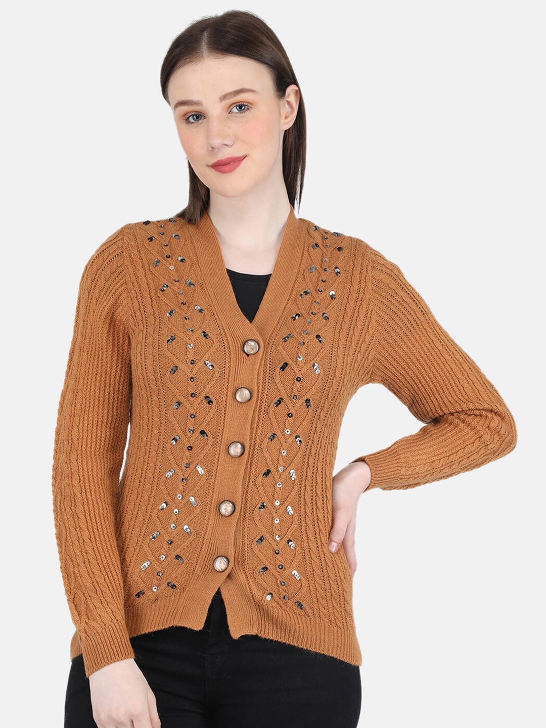 

Monte Carlo Women Cable Knit Cardigan, Rust