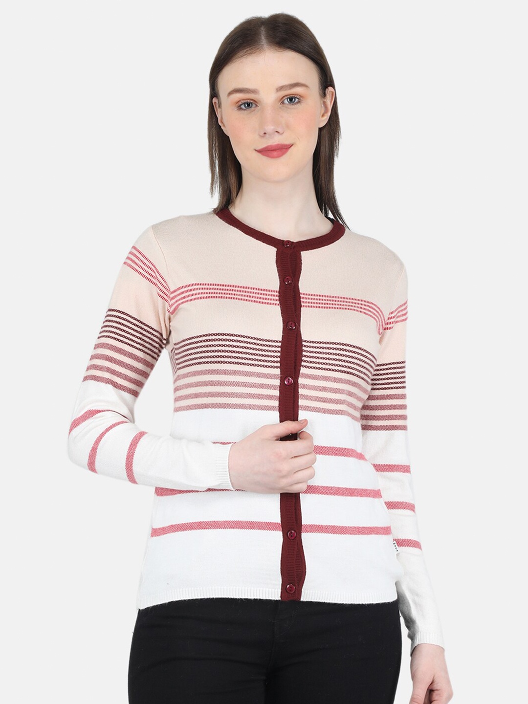 

Monte Carlo Women Wool Striped Cardigan, White