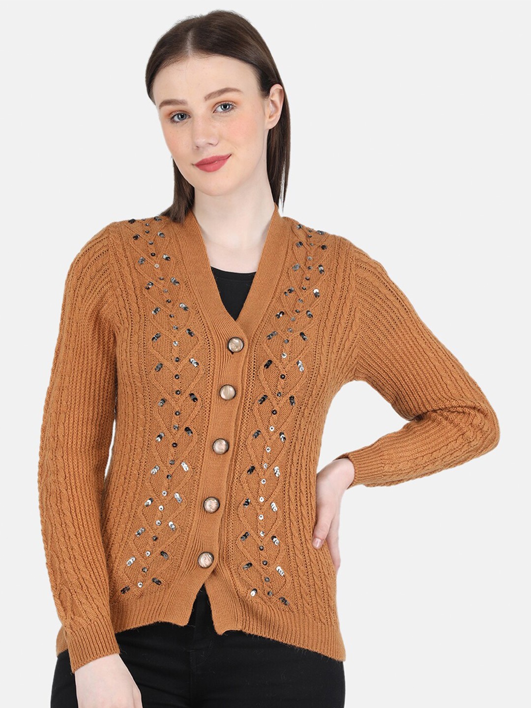 

Monte Carlo Women Cable Knit Cardigan, Rust