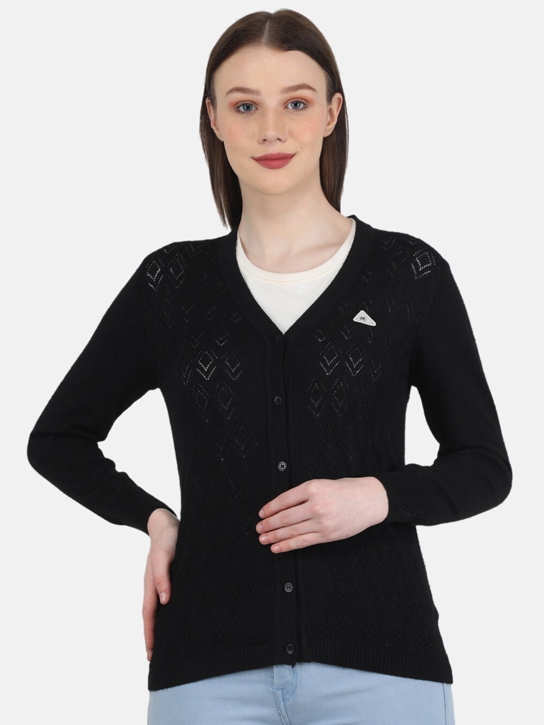 

Monte Carlo Women Front Open Wool Cardigan, Black