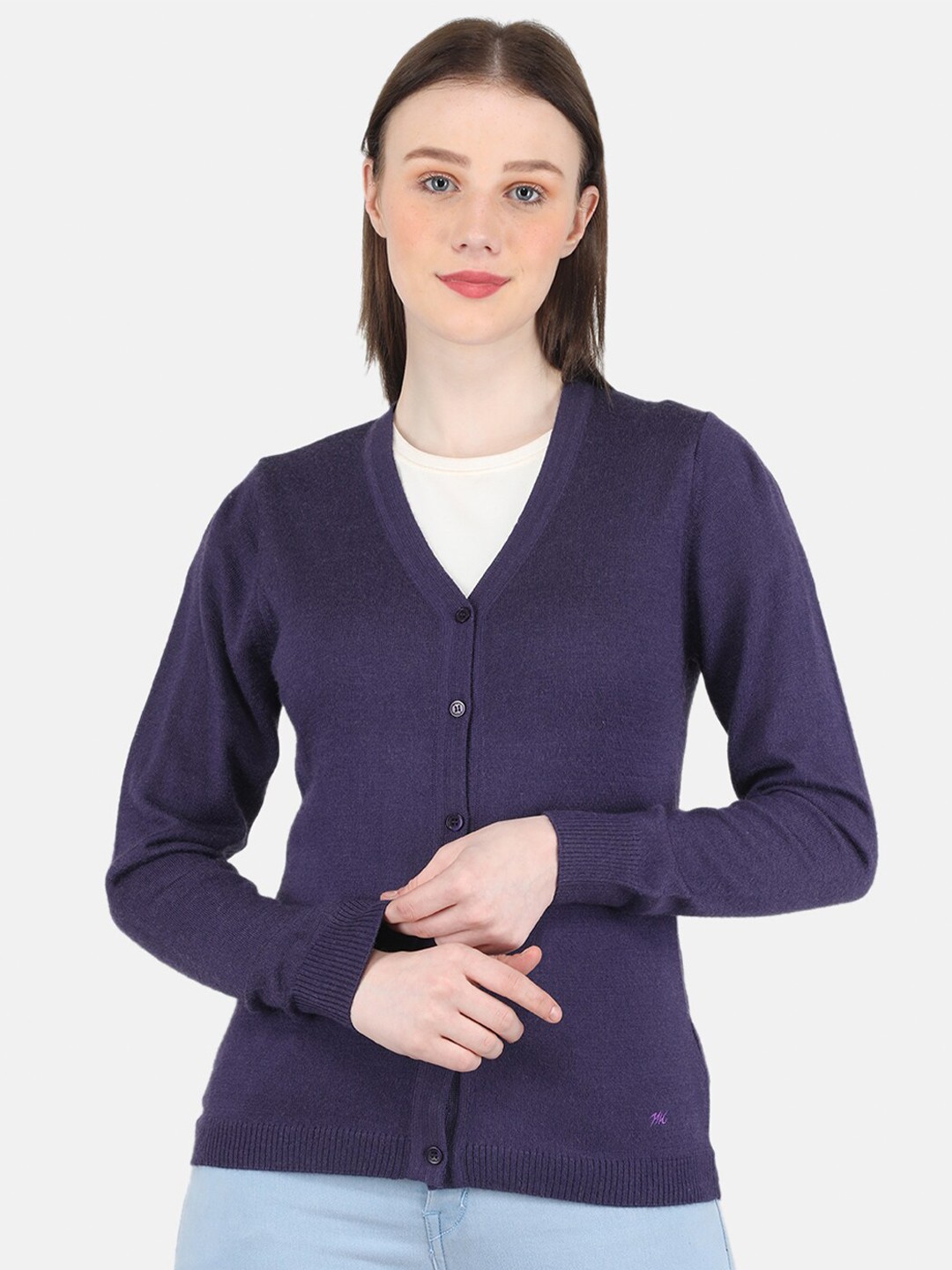 

Monte Carlo Women V-Neck Wool Front Open Cardigan, Purple