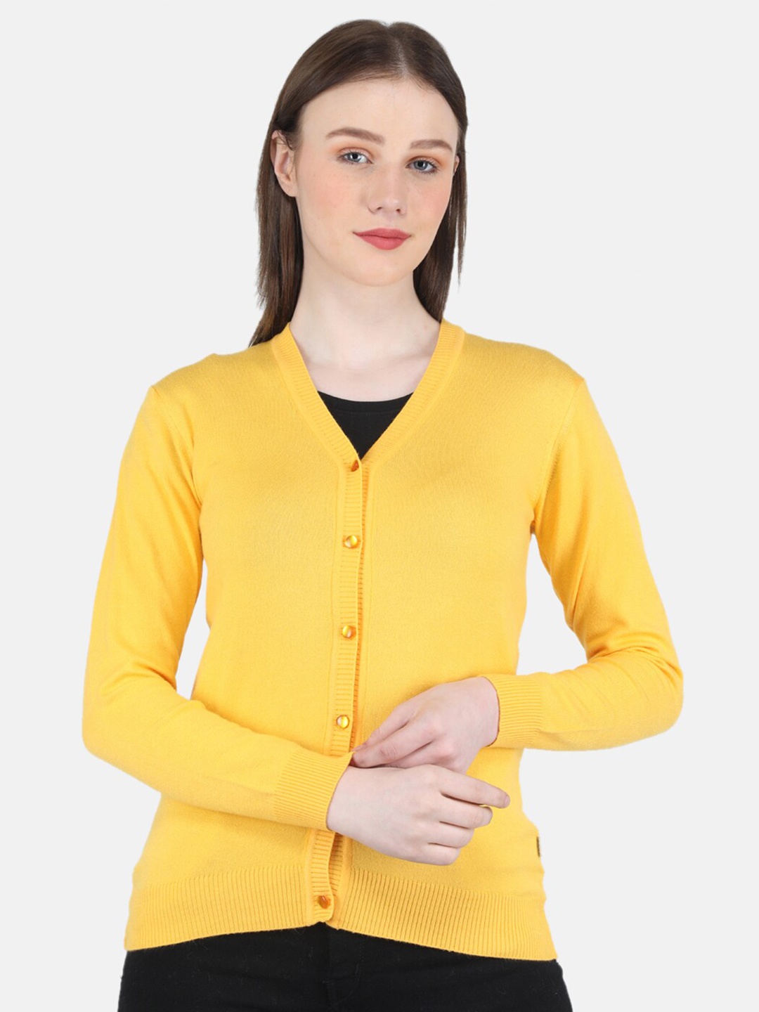 

Monte Carlo Women V-Neck Long Sleeves Cardigan, Yellow