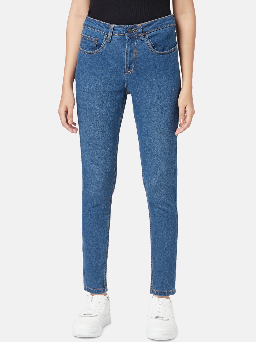 

People Women Slim Fit Light Fade Cotton Jeans, Blue