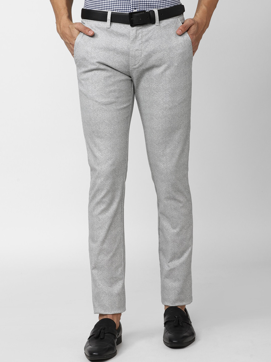 

V Dot Men Grey Cotton Slim Fit Trousers